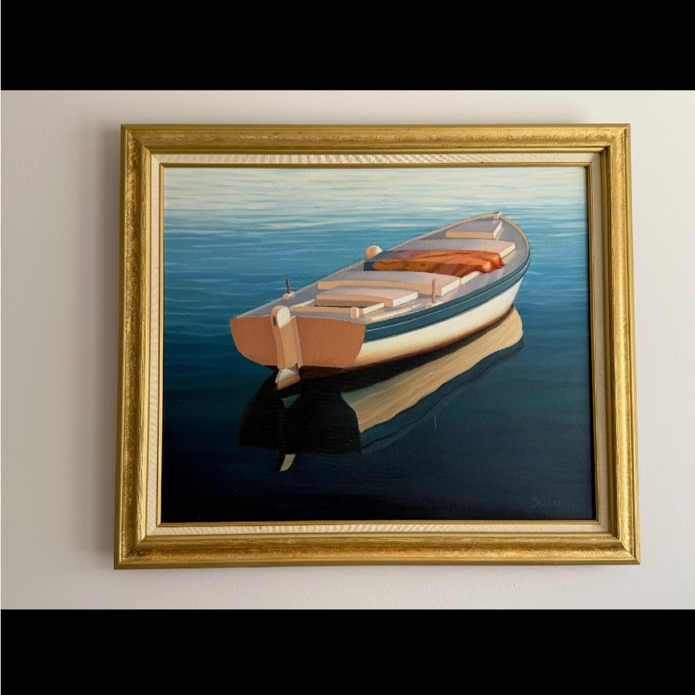 Boat in Čikat Bay #3 — Oil on Canvas by Slavko Tirkajla